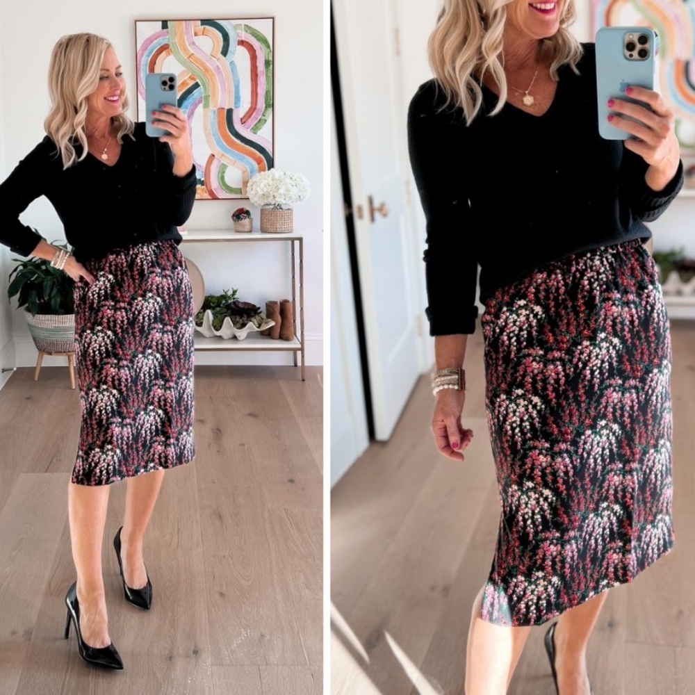 J.Crew BA844 Pull-On Pencil Skirt Pockets Black Pink Floral Small - Picture 3 of 9